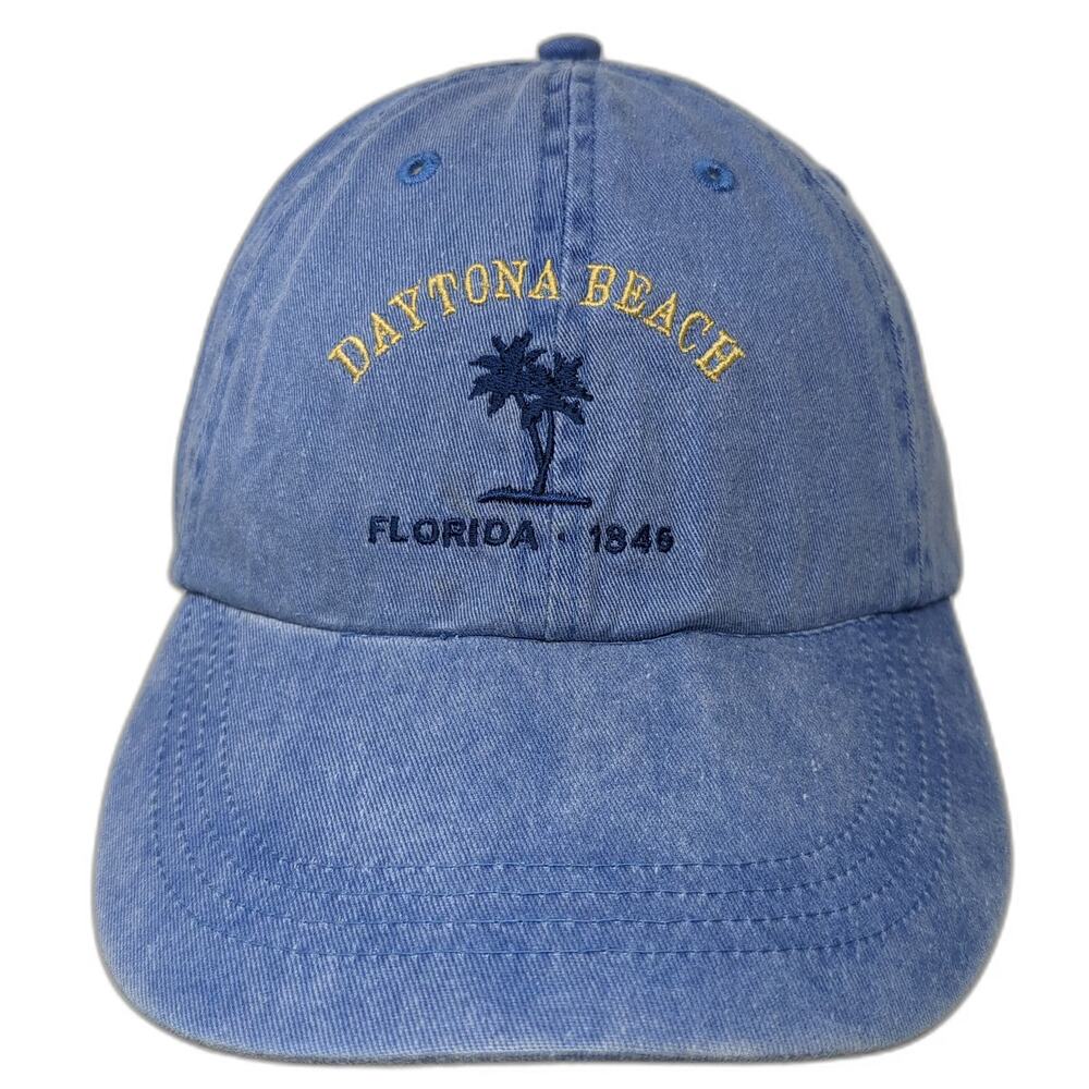 Anvil Daytona Beach Florida Palm Tree Blue Baseball Cap One Size Adjustable Hat